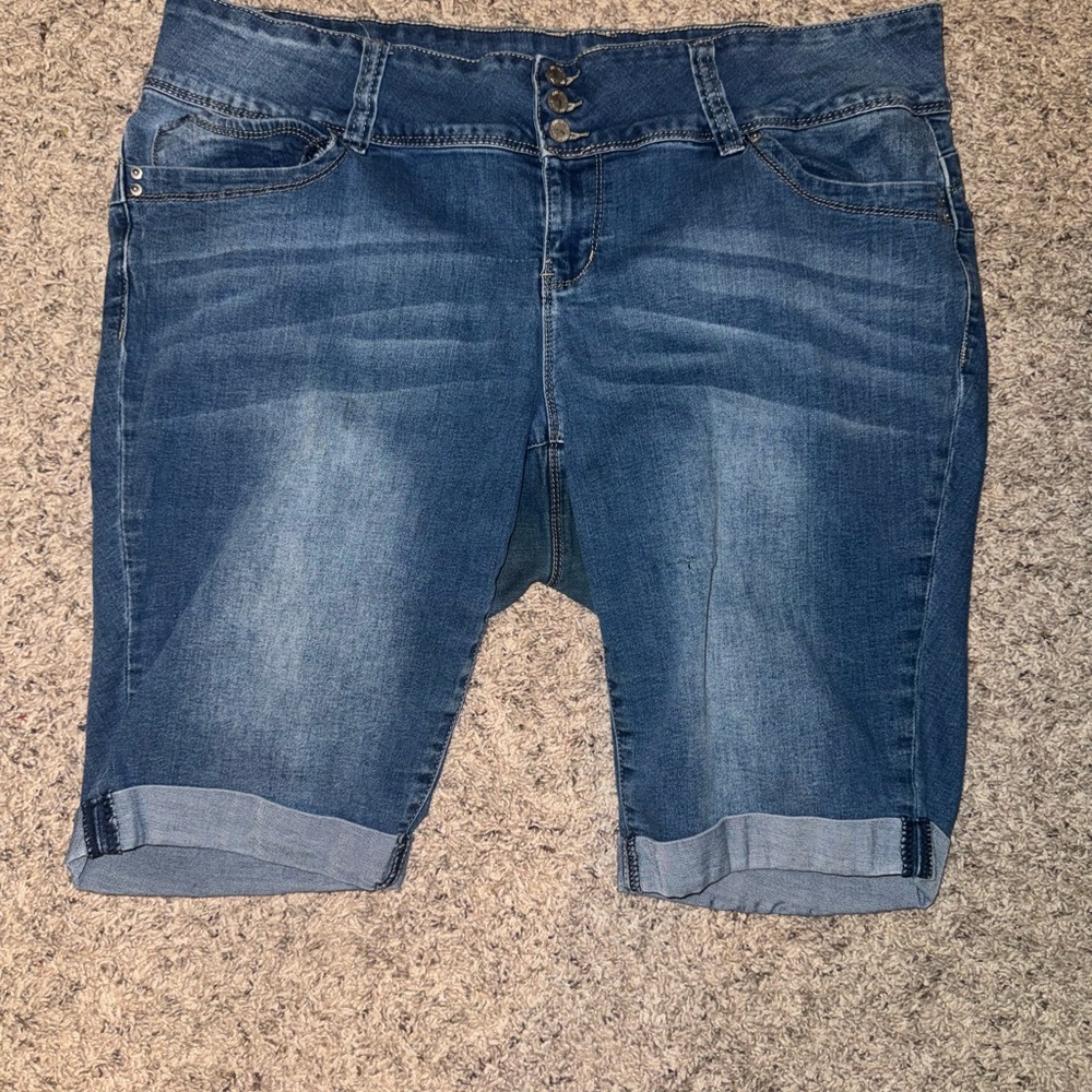 YMI Blue Jean Shorts with Rolled Hems and Distressed Look